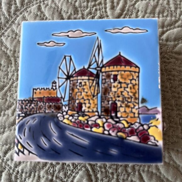 Vintage Match Holders 2 Ceramic Porcelain Hand Painted Tile Tops - Picture 14 of 16